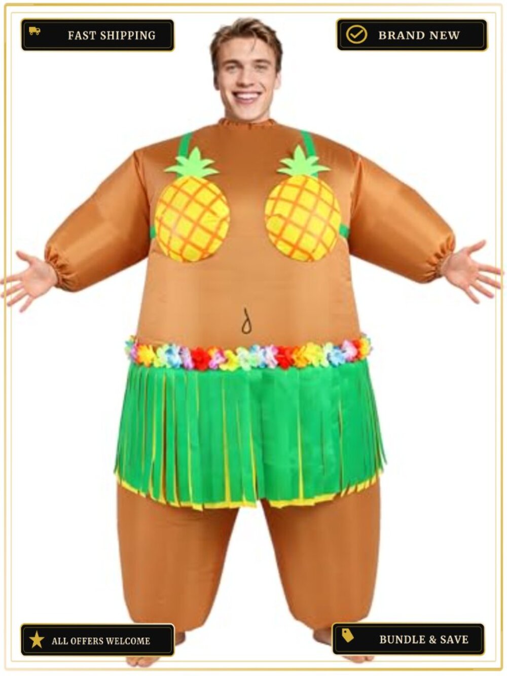 Inflatable Luau Hula Skirt Costume Adult Hawaiian Blow Up Party Suit